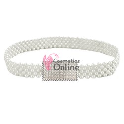 Centura din perle pe elastic Alba BLT020CC - HandMade 